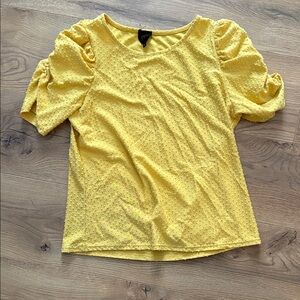 W5 Yellow Textured Puff-Sleeve Blouse